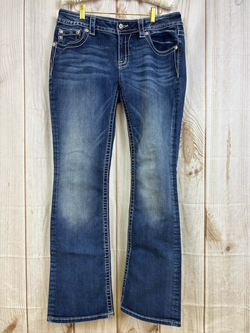 Miss Me Signature Boot Jeans Distressed Embellished Stretch Y2K Size 31x34
